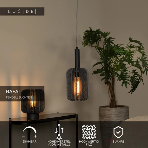 Lucide RAFAL - Pendelleuchten - Ø 20 cm - 1xE27 - Grau - USP